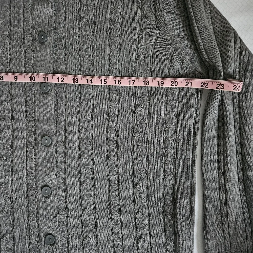 Womens Grey Cable Knit‎ Button Front Cardigan Sweater Large Layering Minimalist